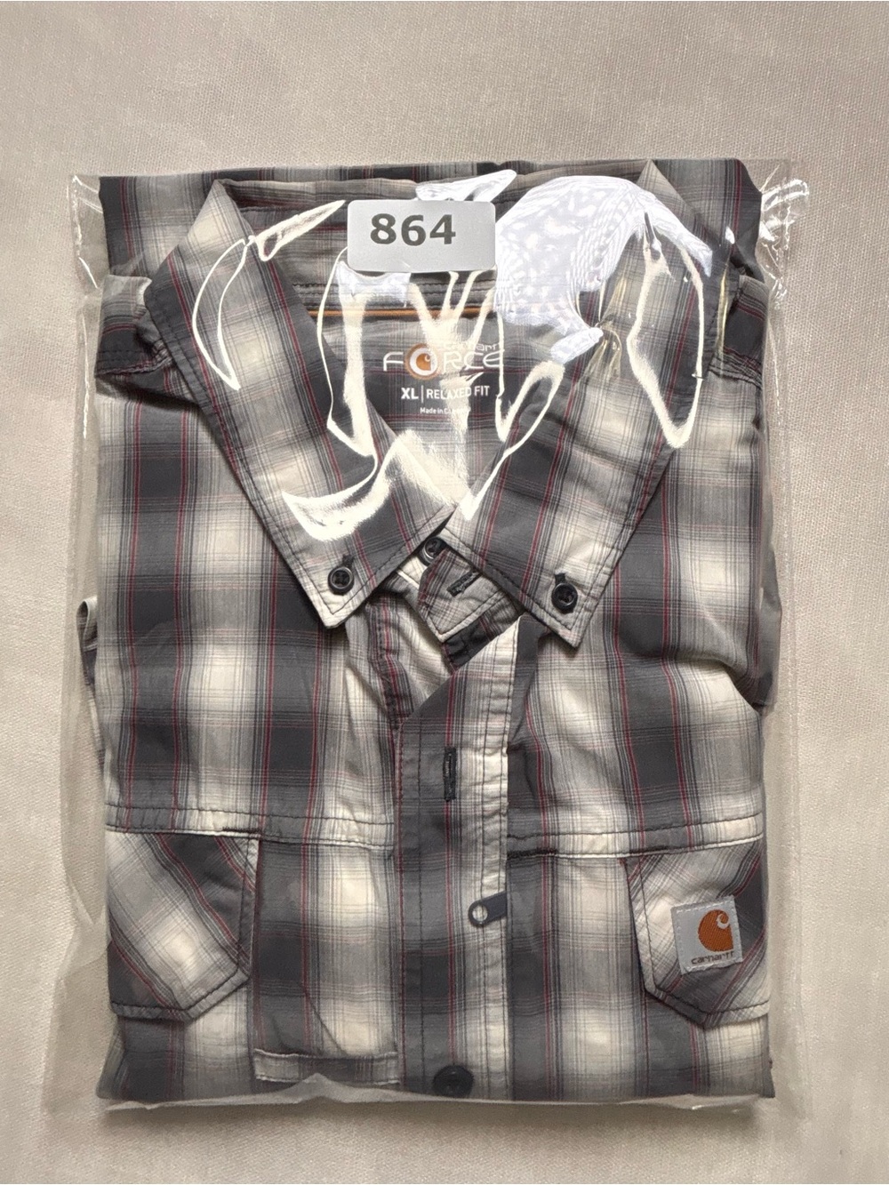 Carhartt Force Relaxed Fit Plaid Short Sleeve Shirt Men’s XL Gray #864 - Picture 8 of 8